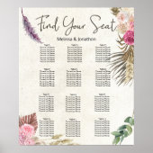 Pastel Boho Neutral Floral Wedding Chart Poster (Vorne)