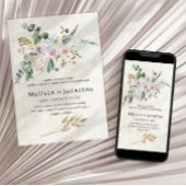 Pastel Boho Neutral Floral Wedding Einladung
