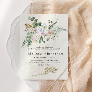 Pastel Boho Neutral Floral Wedding Einladung