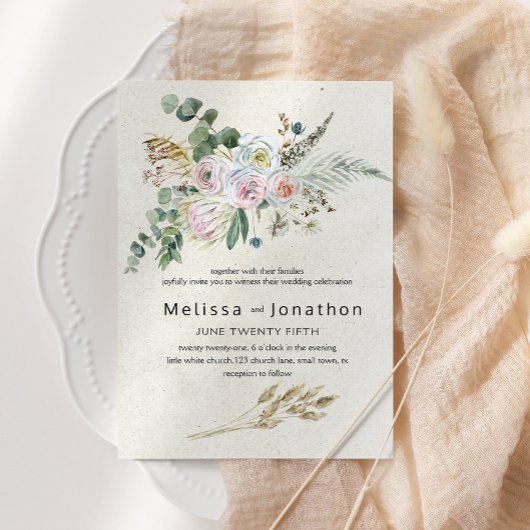 Pastel Boho Neutral Floral Wedding Einladung