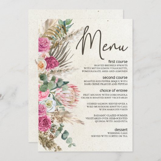 Pastel Boho Neutral Floral Wedding Menu Menükarte (Vorne/Hinten)