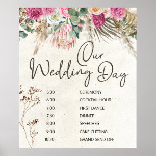 Pastel Boho Neutral Floral Wedding Plan Poster