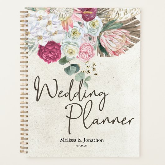 Pastel Boho Neutral Floral Wedding Planner Planer (Vorderseite)