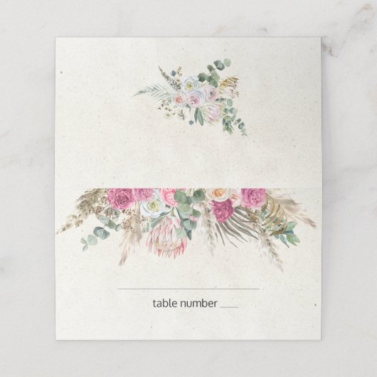 Pastel Boho Neutral Floral Wedding Platzkarte (Außenseite Aufgefaltet)
