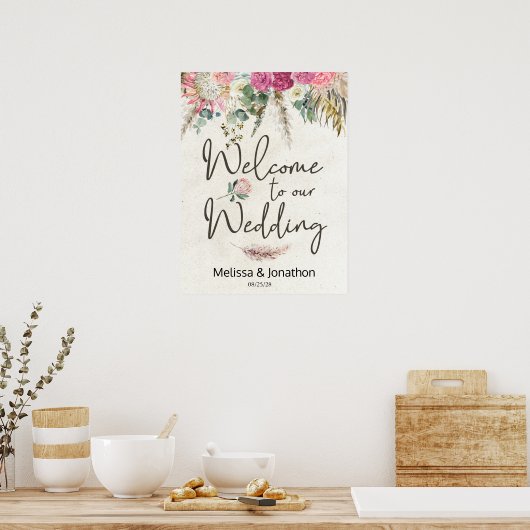 Pastel Boho Neutral Floral Wedding Poster (Küche)