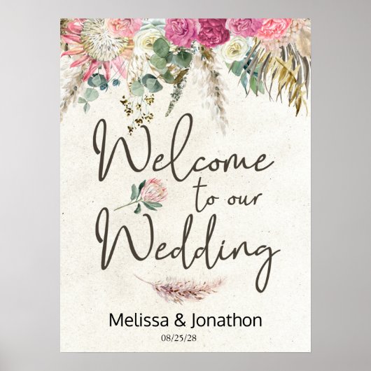 Pastel Boho Neutral Floral Wedding Poster (Vorne)