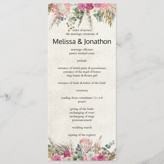 Pastel Boho Neutral Floral Wedding Program Programm (Vorderseite)