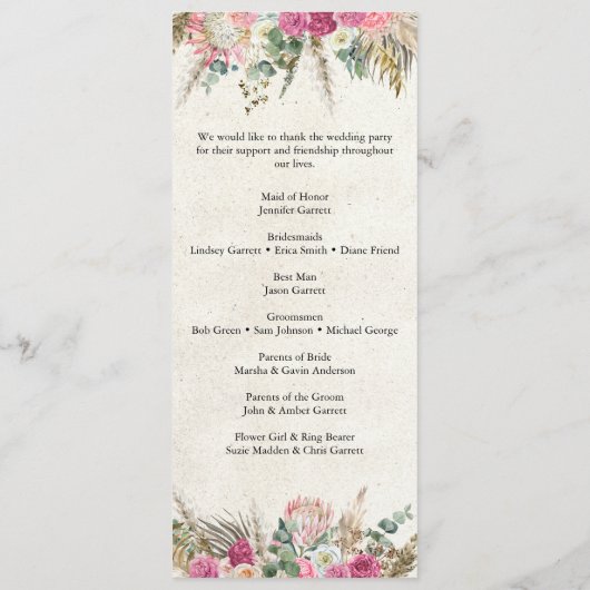 Pastel Boho Neutral Floral Wedding Program Programm (Rückseite)