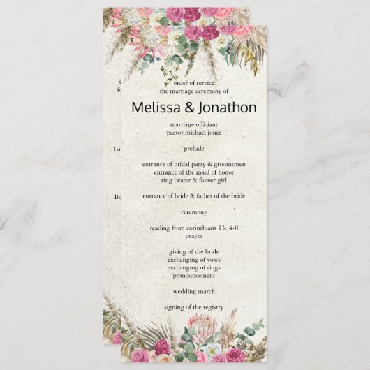 Pastel Boho Neutral Floral Wedding Program Programm (Vorne/Hinten)