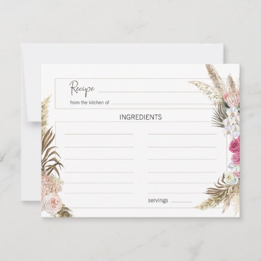 Pastel Boho Neutral Floral Wedding Recipe Karte (Vorderseite)