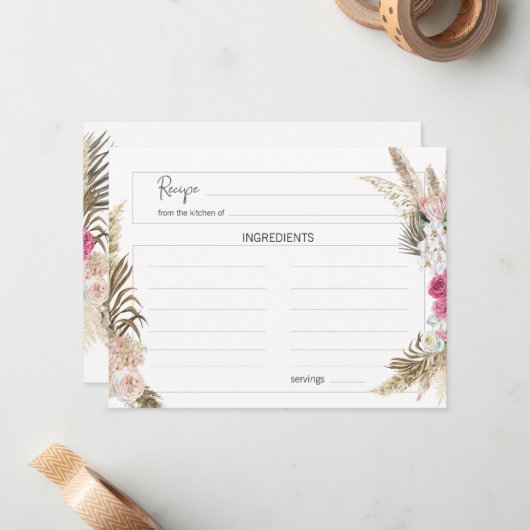 Pastel Boho Neutral Floral Wedding Recipe Karte (Vorderseite/Rückseite Beispiel)