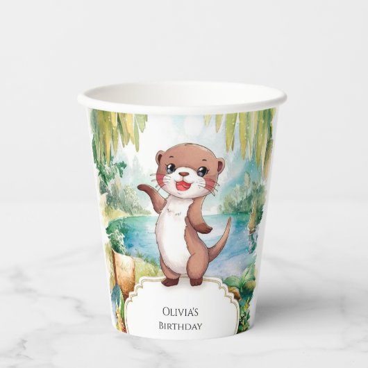 Pastel Boho Otter Birthday Pappbecher (Vorderseite)