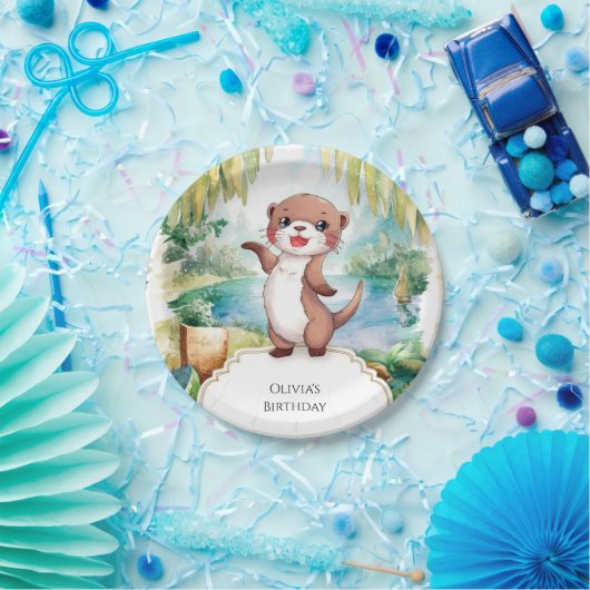 Pastel Boho Otter Birthday Pappteller (Party)