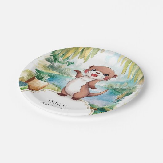 Pastel Boho Otter Birthday Pappteller (Schrägansicht)