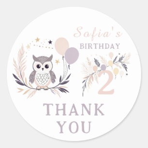 Pastel Boho Owl & Balloons Geburtstag Vielen Dank Runder Aufkleber