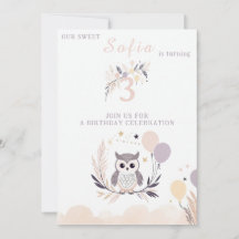 Pastel Boho Owl und Balloons Geburtstag