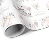 Pastel Boho Owl und Balloons Geburtstag Geschenkpapier (Rolleneckpunkt)