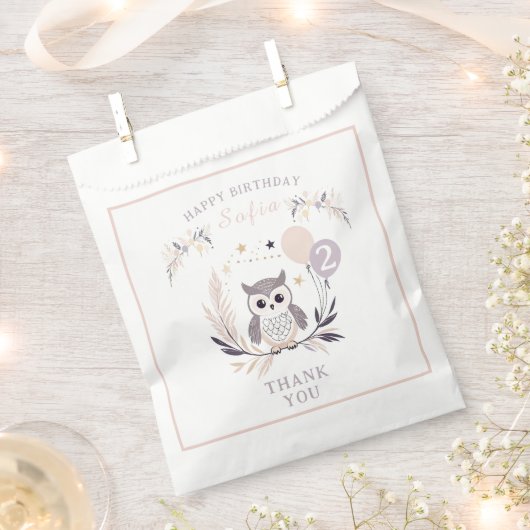 Pastel Boho Owl und Balloons Geburtstag Geschenktütchen (Ausgeschnitten)