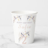 Pastel Boho Owl und Balloons Geburtstag Pappbecher (Rückseite)