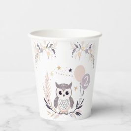 Pastel Boho Owl und Balloons Geburtstag Pappbecher