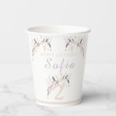 Pastel Boho Owl und Balloons Geburtstag Pappbecher (Rückseite)