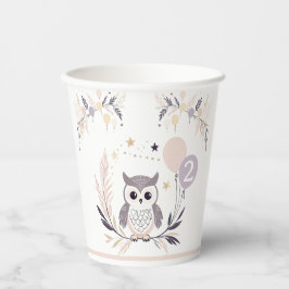Pastel Boho Owl und Balloons Geburtstag Pappbecher