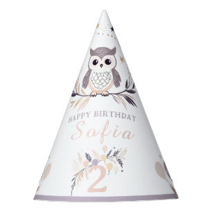 Pastel Boho Owl und Balloons Geburtstag Partyhütchen