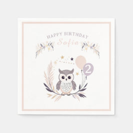 Pastel Boho Owl und Balloons Geburtstag Serviette