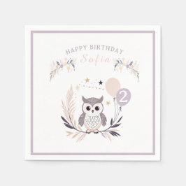 Pastel Boho Owl und Balloons Geburtstag Serviette