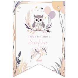 Pastel Boho Owl und Balloons Geburtstag Wimpelkette