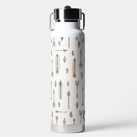Pastel Boho Pfeile Feathers Name hinzufügen Trinkflasche (Vorderseite)