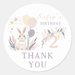 Pastel Boho Rabbit & Balloons Geburtstag Vielen Da Runder Aufkleber