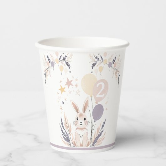 Pastel Boho Rabbit und Balloons Geburtstag Pappbecher (Vorderseite)