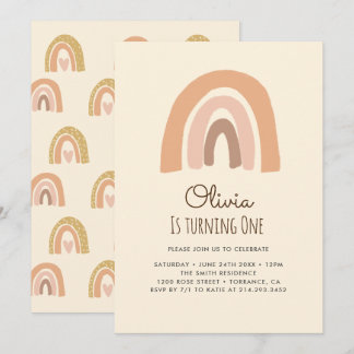 Pastel Boho Rainbow 1. Geburtstag Einladungskarten