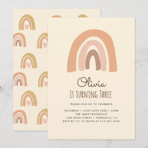 Pastel Boho Rainbow 3. Geburtstag Einladungskarten