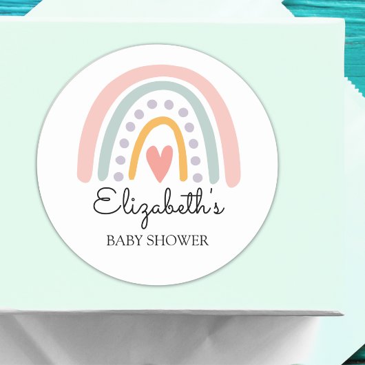 Pastel Boho Rainbow Baby Shower for a Girl Runder Aufkleber