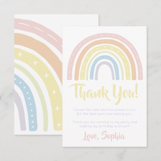 Pastel Boho Rainbow Birthday Dankeschön Karte (Vorne/Hinten)