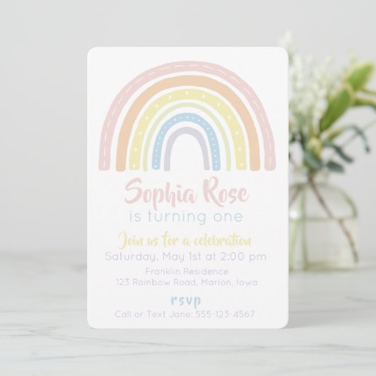 Pastel Boho Rainbow Einladung zum Geburtstag (Stehend Vorderseite)