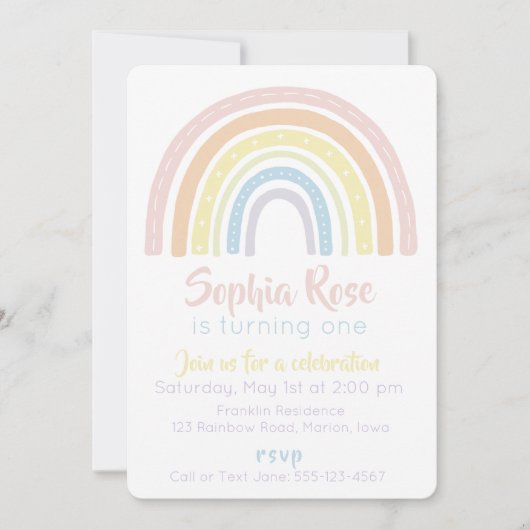 Pastel Boho Rainbow Einladung zum Geburtstag (Vorderseite)