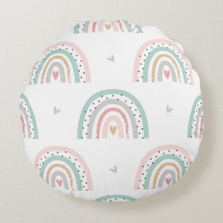 Pastel Boho Rainbow Girls Kinderzimmer Rundes Kissen