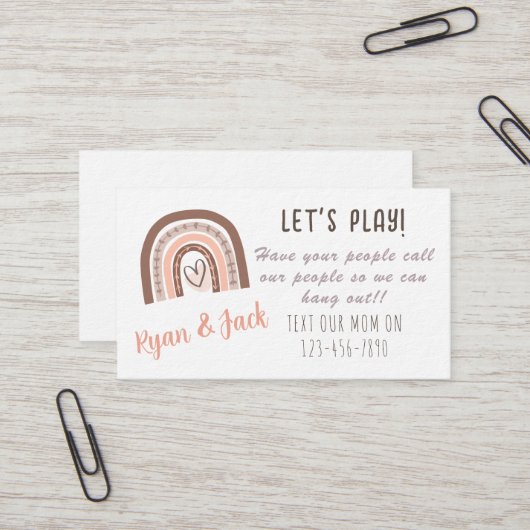Pastel Boho Rainbow Kids Play Date Calling Card Visitenkarte (Vorderseite/Rückseite Beispiel)