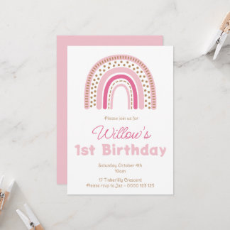 Pastel Boho Rainbow Minimalistisch Girl 1. Geburts Einladung