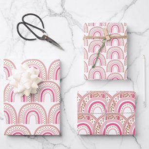 Pastel Boho Rainbow Minimalistisch Girl 1. Geburts Geschenkpapier Set