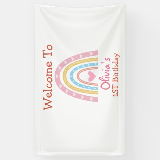 Pastel Boho Rainbow zum Herzgeburtsdatum Willkomme Banner (Vertikal)