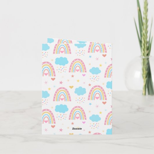 Pastel Boho Regenbogen mit Herz Oh Babydusche Einladung (Rückseite)