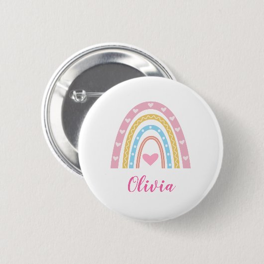 Pastel Boho Regenbogen und Herz individuelle Name Button (Vorne & Hinten)