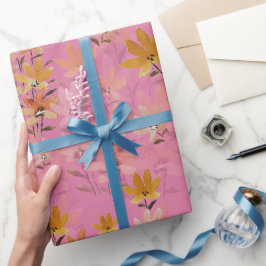 Pastel Boho Senard Pink Wildblumen Geschenkpapier