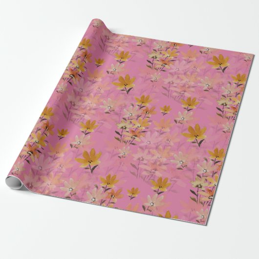 Pastel Boho Senard Pink Wildblumen Geschenkpapier (Ungerollt)