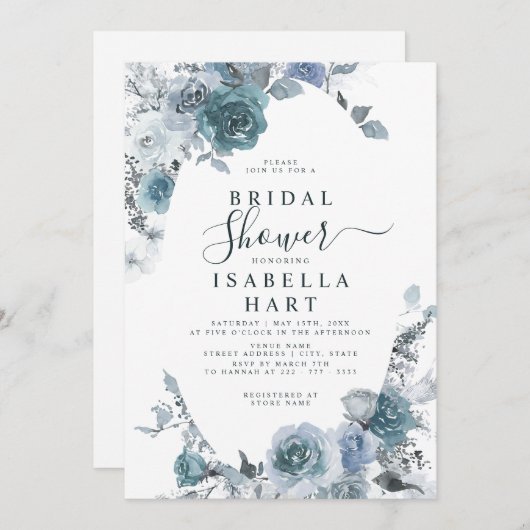 Pastel Boho Slate Blue Dusty Brautparty Einladung (Vorne/Hinten)