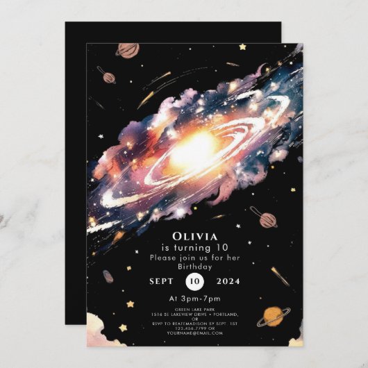 Pastel Boho Space Geburtstag Einladung (Vorne/Hinten)